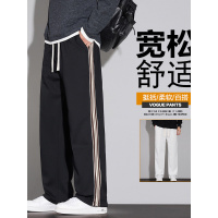 男休闲运动长裤侧边撞色条纹设计抽绳直筒潮牌个性阔腿裤