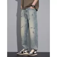欧美风男士宽松直筒牛仔裤复古做旧潮牌裤子日常通勤高街百搭新款