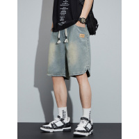 男士五分裤夏天外穿新款轻薄透气宽松牛仔短裤松紧腰