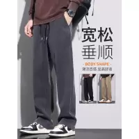 男士垂感休闲裤秋季新款潮流百搭宽松阔腿春秋款直筒裤子
