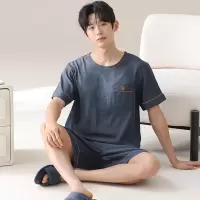 云朵棉睡衣男士夏季短袖长裤纯色宽松青少年休闲家居服套装可外穿