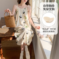 无袖睡衣女士夏季仿棉带胸垫韩版卡通休闲吊带睡裙宽松休闲家居服