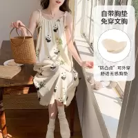 无袖睡衣女士夏季仿棉带胸垫韩版卡通休闲吊带睡裙宽松休闲家居服