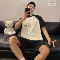 男士睡衣夏季仿棉短袖韩版卡通青少年休闲宽松外穿短裤家居服套装