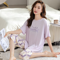 莫代尔睡衣女夏季短袖七分裤薄款家居服卡通宽松加大码家居服套装