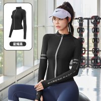 字母拉链印花瑜伽外套半高领裸感健身上衣时尚运动外套女