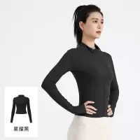 新款条纹修身运动外套薄款糯弹罗纹长袖瑜伽服外套女