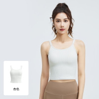 新款条纹瑜伽背心高弹透气U型美背固定胸垫运动内衣女