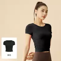 条纹运动短袖T恤女新款透气健身短袖夏季显瘦瑜伽服上衣