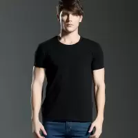 新款男士短袖夏季T恤男莱卡棉纯黑休闲打底衫修身v领微商