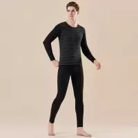 情侣款10A+生姜加厚磨毛保暖内衣套装男女同款横条纹显瘦恒温