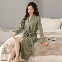 棉质长袖睡袍女士秋冬季宽松休闲睡衣加大码可外穿家居服晨袍浴袍