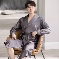 睡衣秋冬季男士冰丝长袖睡袍开衫休闲宽松加大码晨袍家居服可外穿