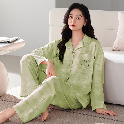 秋冬季睡衣女棉质开衫翻领长袖韩版宽松休闲加大码外穿家居服套装