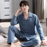秋冬季纯棉睡衣男士开衫翻领长袖全棉青少年休闲家居服套装可外穿