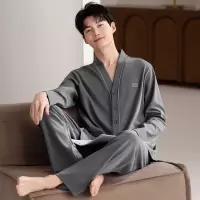 纯棉睡衣男秋冬季开衫和服长袖青少年全棉宽松休闲外穿家居服套装