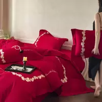 结婚纯棉四件套婚庆大红色被套床单床笠新婚婚嫁床上用品
