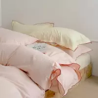 色织水洗棉四件套 跳色拷边工艺款日式透气纯棉被套床单床笠