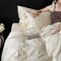 厚织浮款~轻奢提花四件套100S纯棉被套床单床笠白色秋冬季