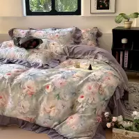 复古法式A类床上四件套纯棉被套花卉100长绒棉双层纱被罩床品