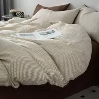 感北欧侘寂风水洗四件套提花条纹纯棉被套床单笠床上用品