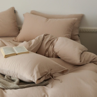 简约风双层纱皱皱纱床上三四件套 纯色柔软床单被套床品套件