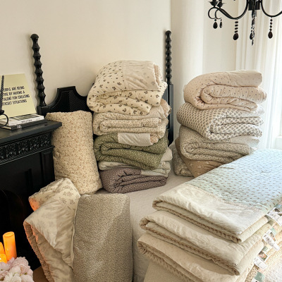 全棉婴儿皱皱纱布法式贴边豆豆被小清新单双人春秋空调被子被芯