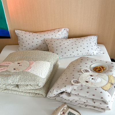 韩系小熊全棉双层纱贴布绣玉米纤维单人双人可水洗卡通春秋冬被子