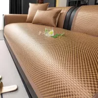 夏季新款轻奢冰藤席沙发垫盖布夏天冰丝凉席垫固定防滑坐垫子