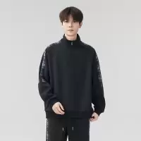 休闲运动格子卫衣男士春秋季新款潮流立领套头半拉链上衣男女同款