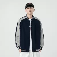 棒球服男春秋新款美式复古潮流纯色学生情侣装宽松休闲棒球衫