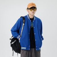 棒球服男针织提花布秋冬韩版纯色花纹立体感落肩排扣开衫衣服