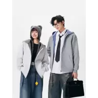 秋冬新款格子连帽卫衣男女同款复古宽松休闲百搭拉链外套男士潮流