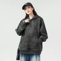 春季新款连帽卫衣男女同款华棉刷毛复合牛奶丝宽松休闲上衣服