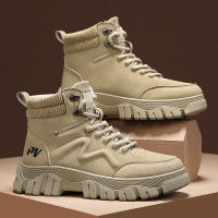 男士秋季新款字母简约系带运动鞋马丁男靴一脚蹬舒适透气中高帮靴