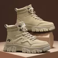 男士秋季新款字母简约系带运动鞋马丁男靴一脚蹬舒适透气中高帮靴