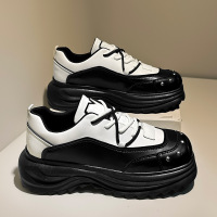 新款冬季休闲舒适拼色系带高帮面包鞋厚底轻便保暖皮鞋男鞋