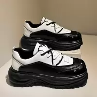 新款冬季休闲舒适拼色系带高帮面包鞋厚底轻便保暖皮鞋男鞋