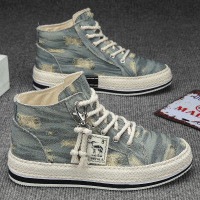 新款潮流简约高帮帆布运动布鞋男生休闲板鞋运动时尚简约休闲男鞋