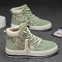 男士新款潮流轻便男鞋个性纯色上新时尚高帮草编织休闲运动板鞋