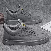 秋季新款加绒纯色男士时尚套脚百搭日常运动风简约休闲板鞋