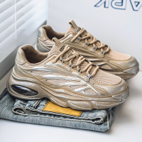 百搭秋季新款时尚舒适拼色休闲日常系带网面男士透气男款运动鞋