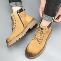 冬季户外机车马丁靴男真皮厚底加绒保暖工装靴男士拉链经典大靴