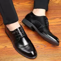新款男士正装皮鞋男韩版真皮办公鞋子 黑色商务牛皮男鞋