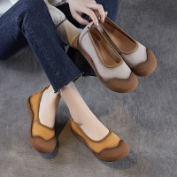 年春夏新款真皮文艺平底浅口软底妈妈一脚蹬懒人单鞋豆豆鞋女