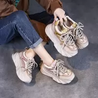 厚底老爹鞋女春夏新款真皮百搭复古拼色运动休闲女鞋