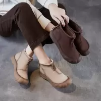 复古短靴女秋季新款头层牛皮休闲高帮舒适妈妈鞋后拉链马丁靴