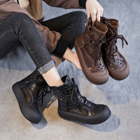 真皮镂空马丁靴女年新款夏季薄款透气网纱凉鞋外穿高帮短靴夏