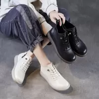 秋季新款真皮软底软面平底短靴女舒适单靴牛筋底休闲马丁靴子
