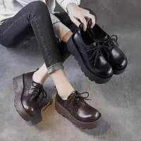 系带乐福鞋女秋新款美式复古德比鞋厚底大头小皮鞋配裙子单鞋